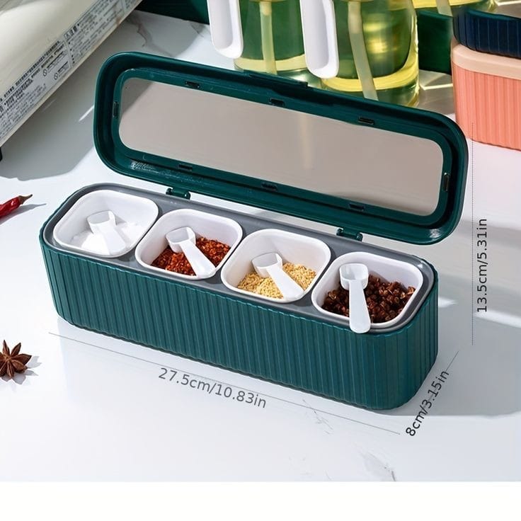 Household Kitchen Storage Box Plastic Spice Storage Box with Four Compartments