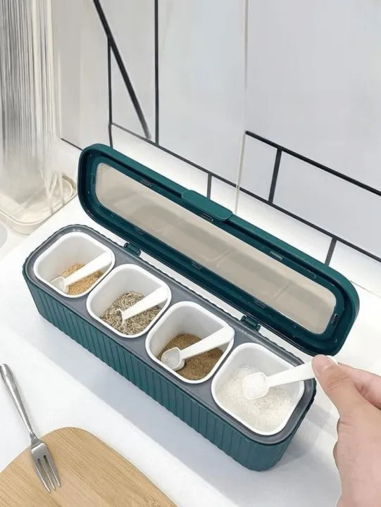 Household Kitchen Storage Box Plastic Spice Storage Box with Four Compartments
