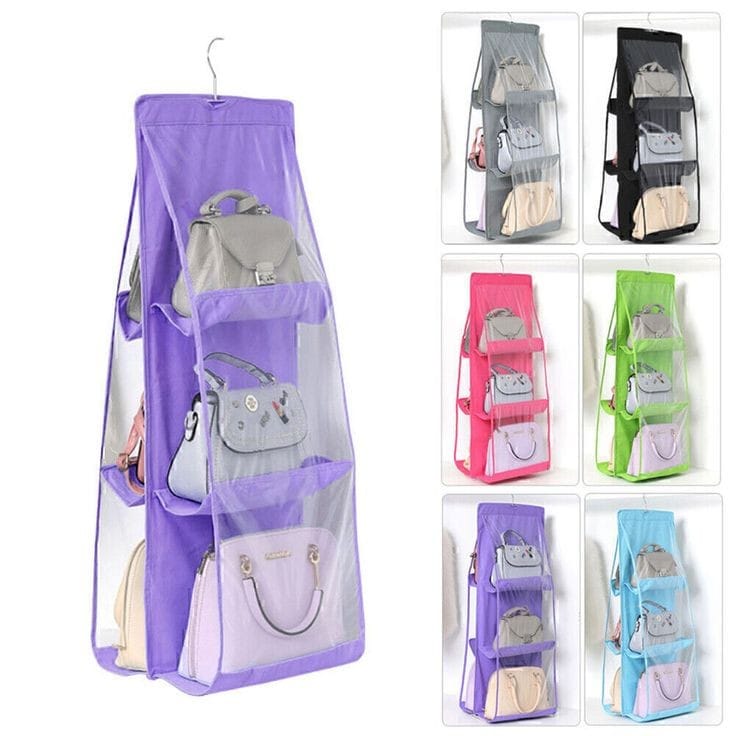 6 Pocket Hanging Hand bag Purse Organizer For Wardrobe Closet 3 Layers High Quality Foldable Waterproof Storage Bag Organizer With Hanger