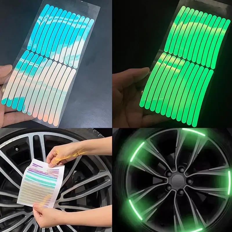 Car Wheel Stickers Luminous Fluorescent Reflective Stickers Motorcycle Wheel Decals Night Decoration