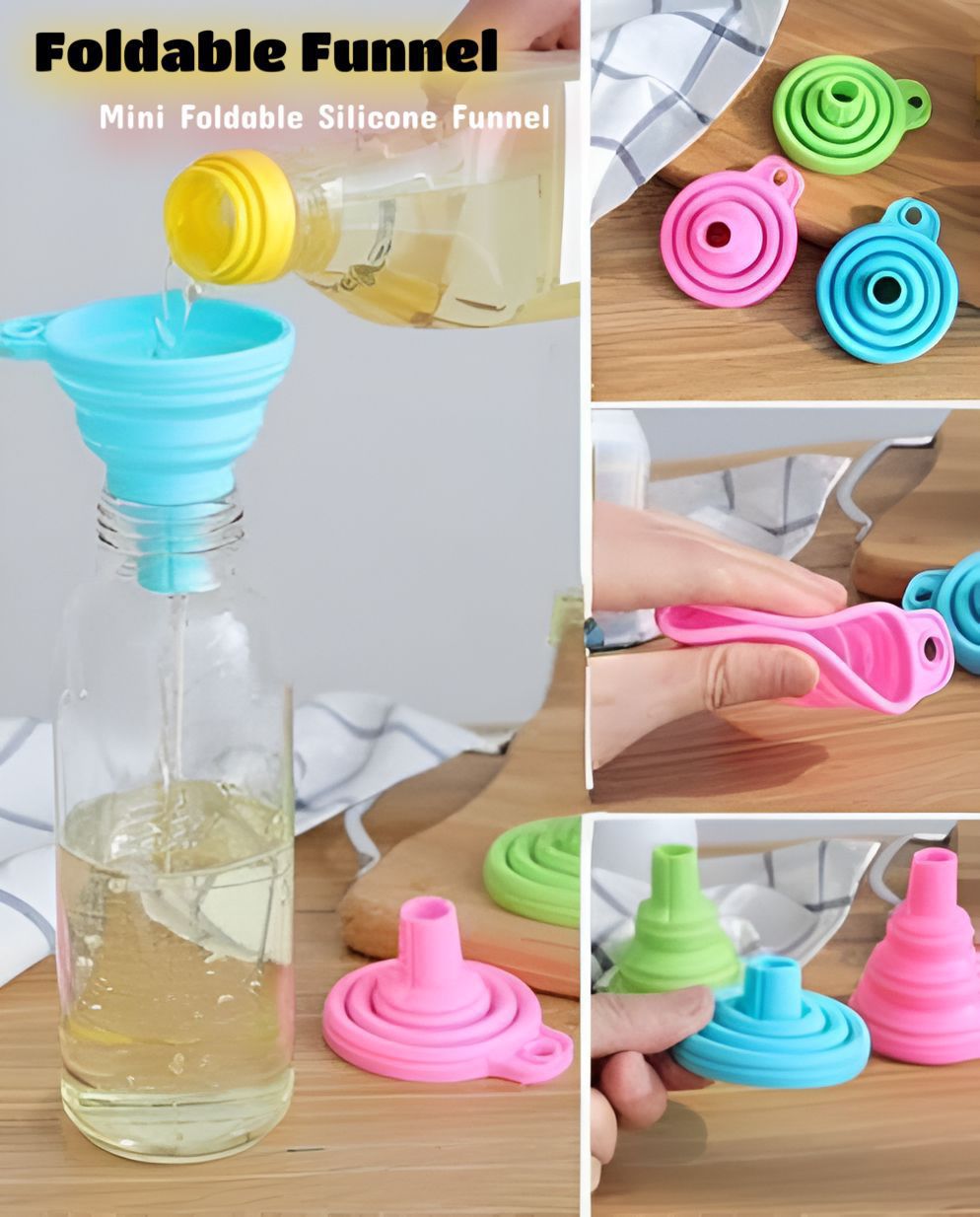 Portable Mini Kitchen Silicone Collapsible Folding Foldable Funnel ( Random Color )