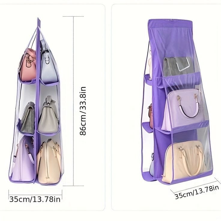 6 Pocket Hanging Hand bag Purse Organizer For Wardrobe Closet 3 Layers High Quality Foldable Waterproof Storage Bag Organizer With Hanger