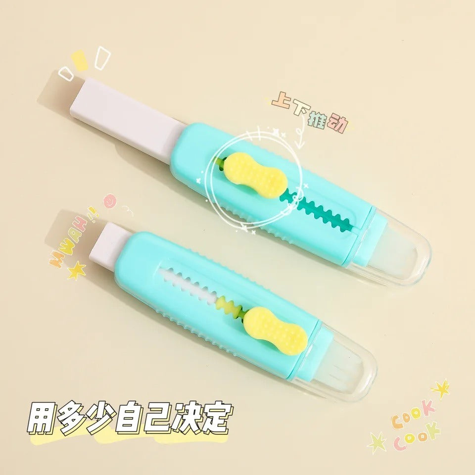 Candy Color Push Pull Pencil Eraser With Brush Cute Eraser For Kids