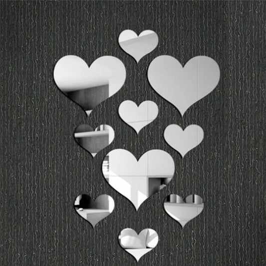 Hearts shape Acrylic Mirror Wall Sticker Gold Silver Self-Adhesive Wall Decoration Decals Home Decor for Living Room