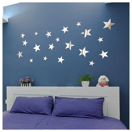 Stars Acrylic Mirror Wall Sticker Gold Silver Self-Adhesive Wall Decoration Decals Home Decor for Kids Room