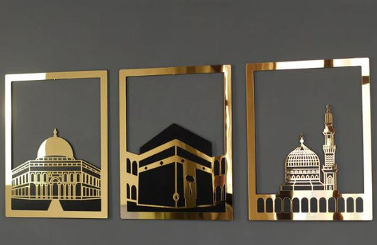 Set of 3 Haram Pak, Masjid Nabwi, Masjid Aqsa Dome wood and Acrylic