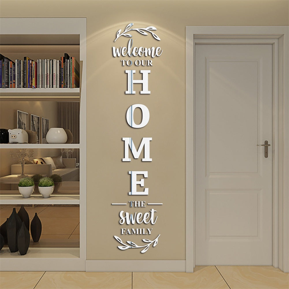 Welcome Home Family Acrylic Mirror Sticker, Home Decor Mirror Wall Sticker Living Room Decoration