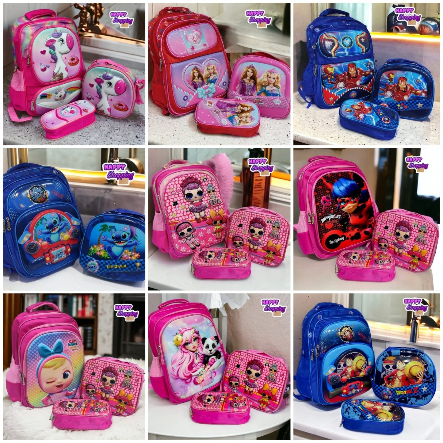 School Bags with 3D characters(3 PCS set)