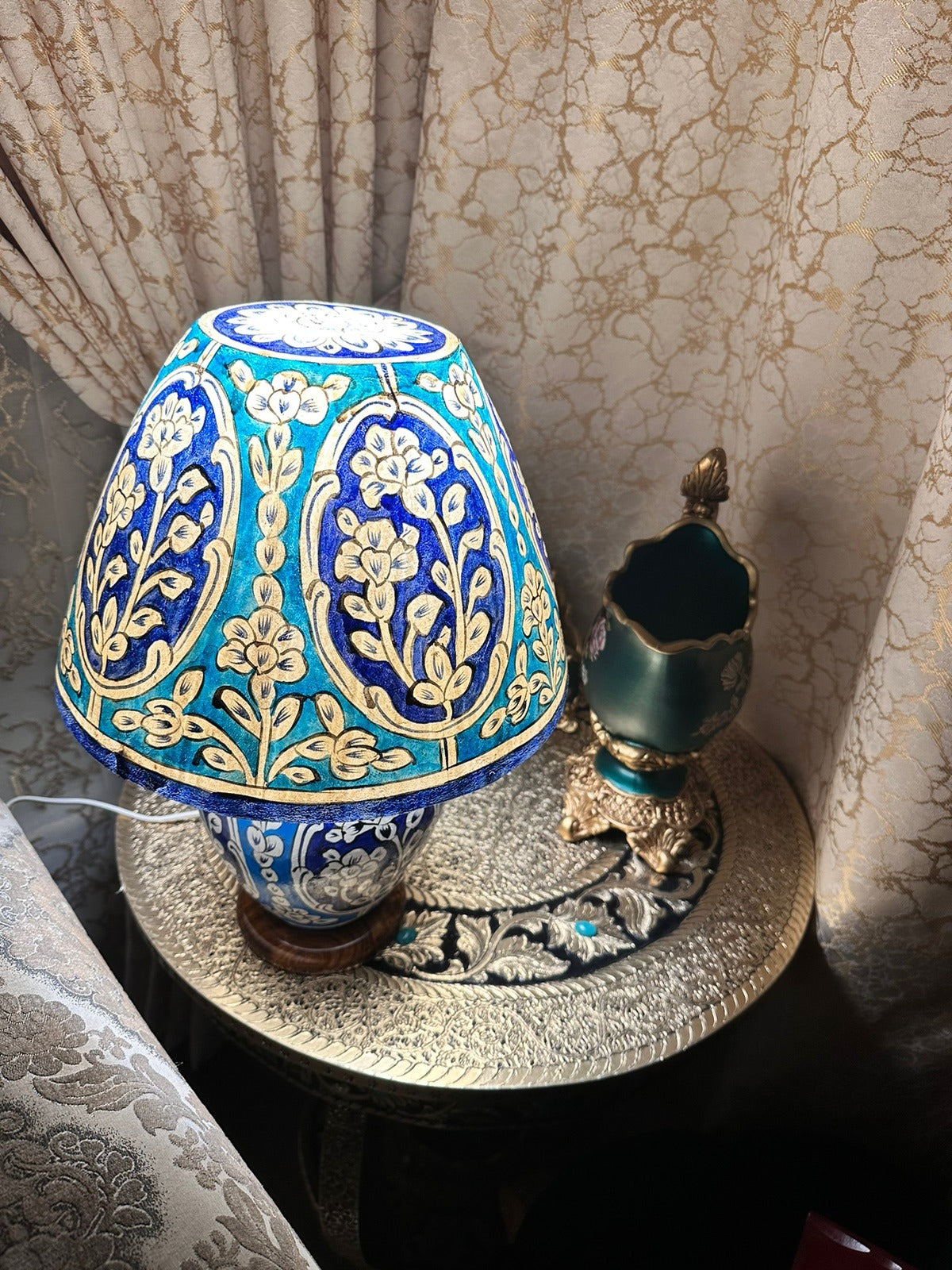 Multan Blue Art Table Lamps Pair