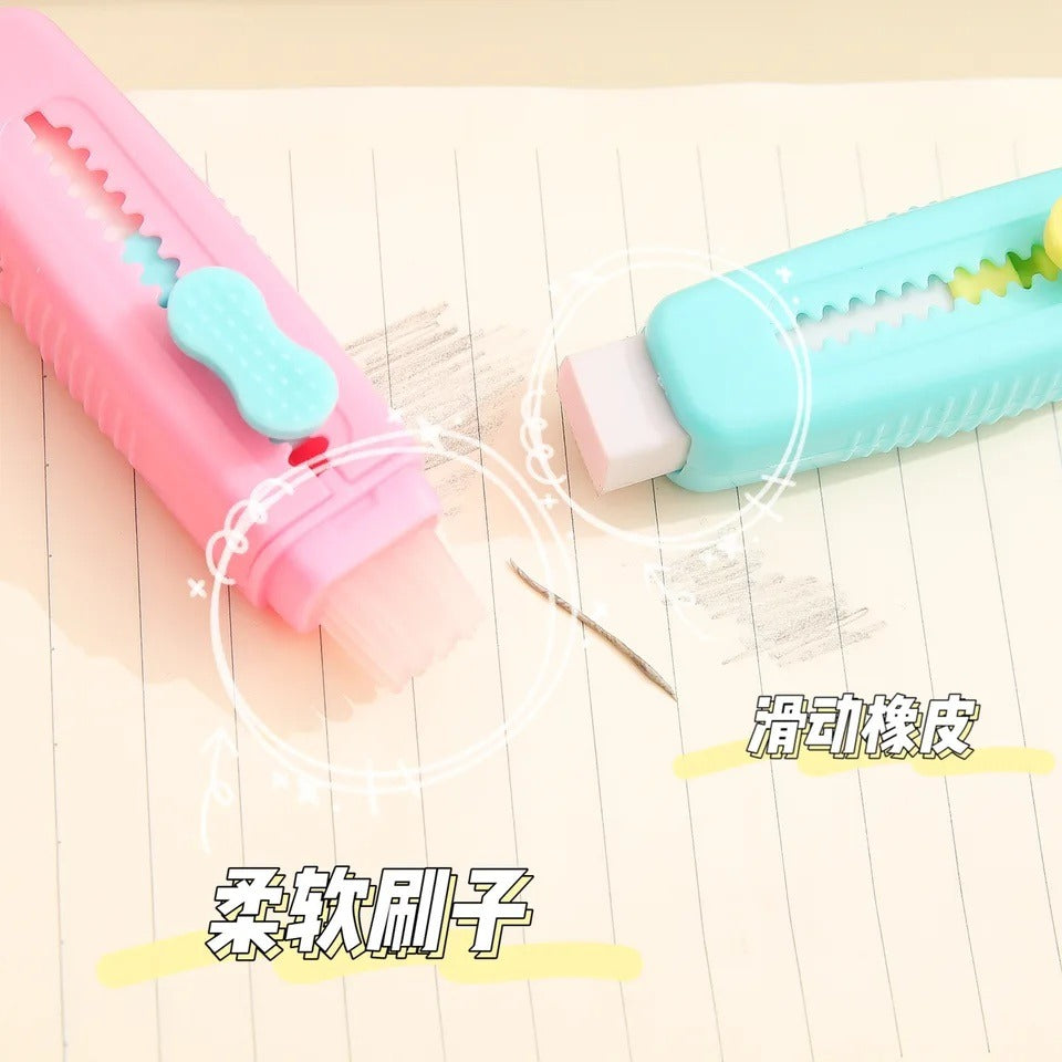 Candy Color Push Pull Pencil Eraser With Brush Cute Eraser For Kids