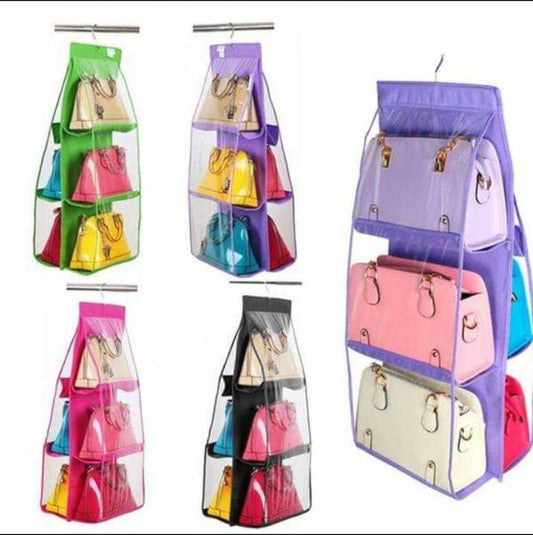 6 Pocket Hanging Hand bag Purse Organizer For Wardrobe Closet 3 Layers High Quality Foldable Waterproof Storage Bag Organizer With Hanger