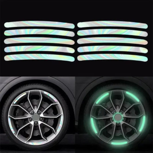 Car Wheel Stickers Luminous Fluorescent Reflective Stickers Motorcycle Wheel Decals Night Decoration