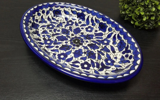 Blue serving oval dish