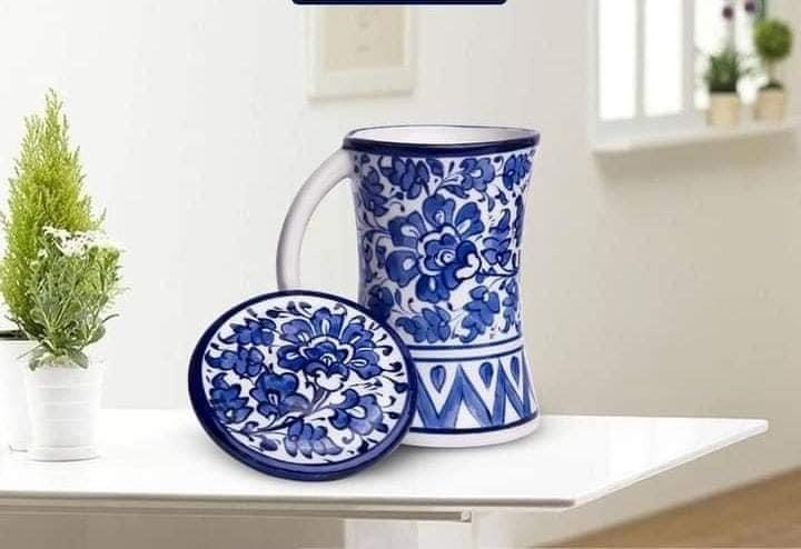 Blue Pottery Mug with Lid