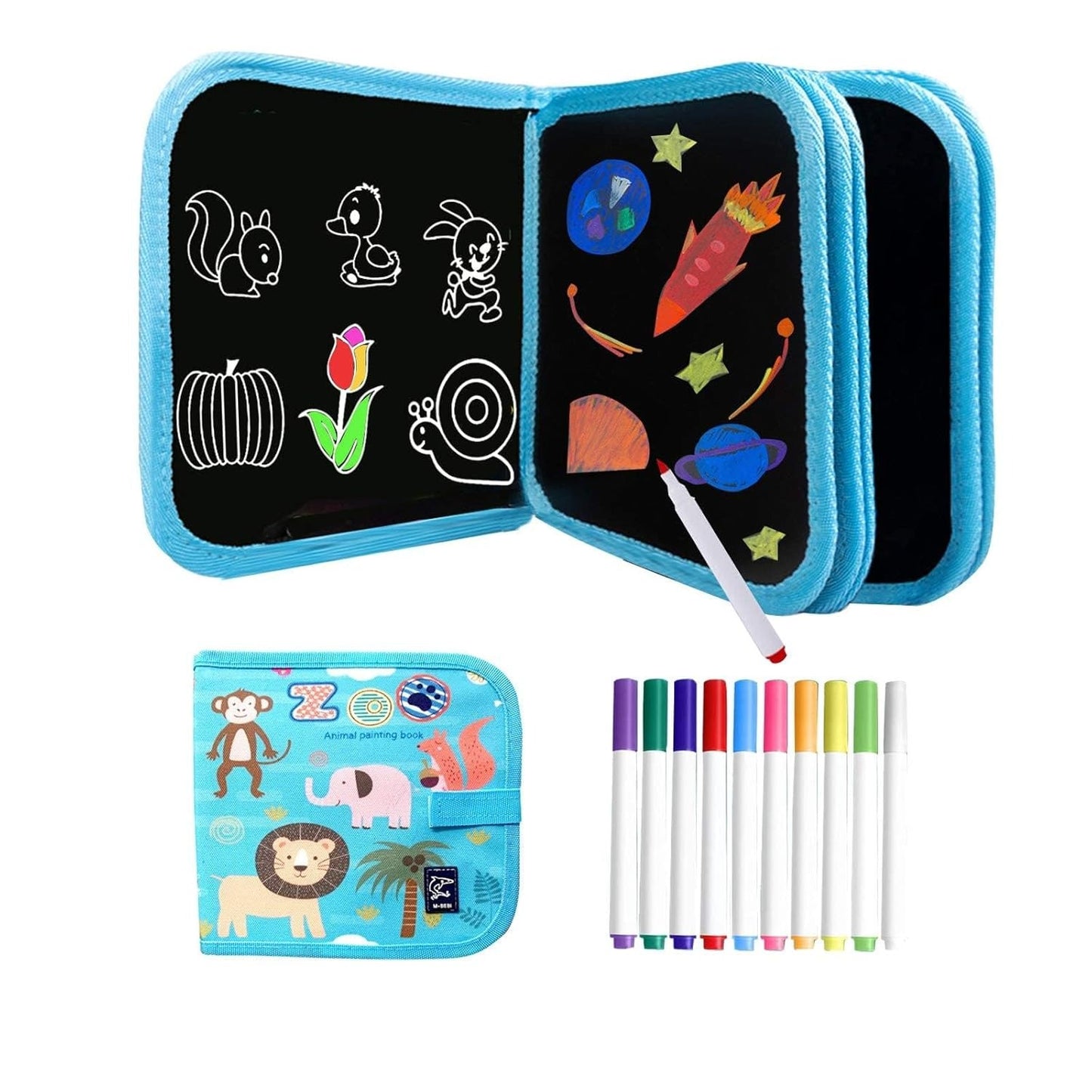 6 Page Sides Waterproof Kids Drawing/Painting Black Board Writing Book