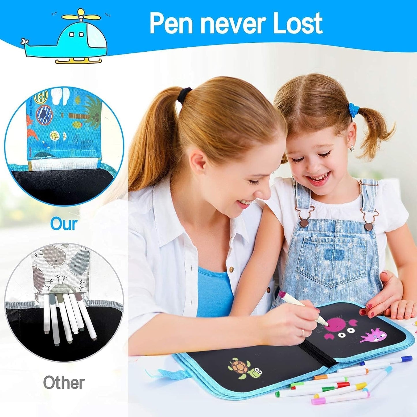 6 Page Sides Waterproof Kids Drawing/Painting Black Board Writing Book