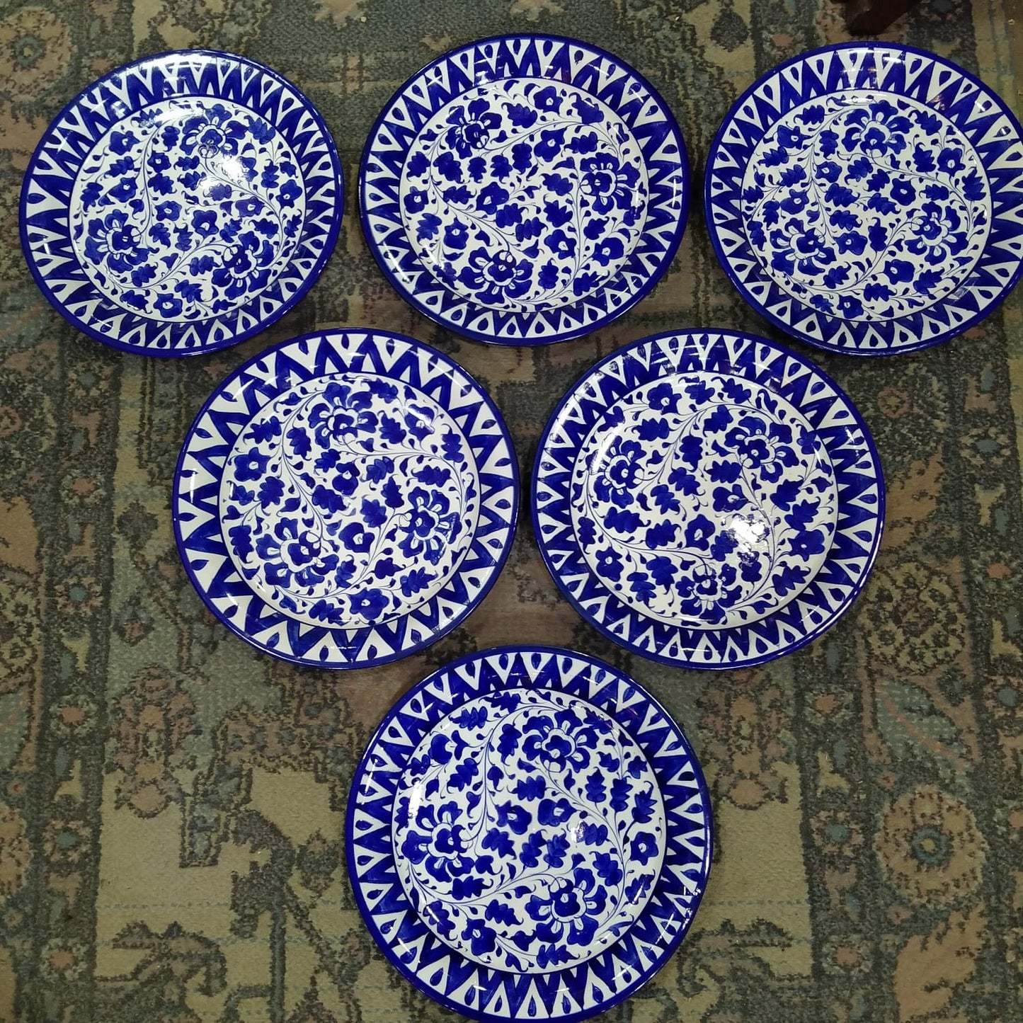 Blue Pottery Dinner Plates 10”