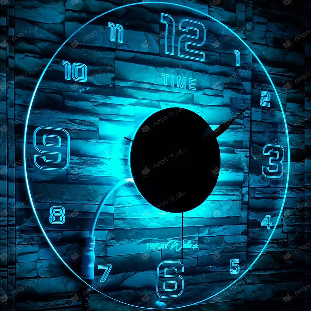 Acrylic Modern Neon Wall Clock With Neon LED Backlight (12 inches) - Neon Light