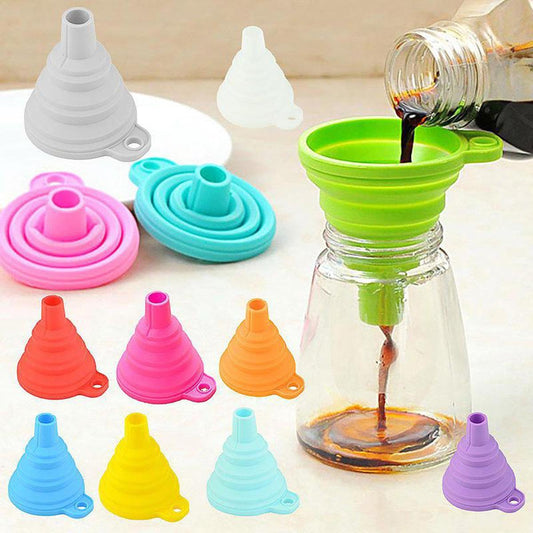 Portable Mini Kitchen Silicone Collapsible Folding Foldable Funnel ( Random Color )