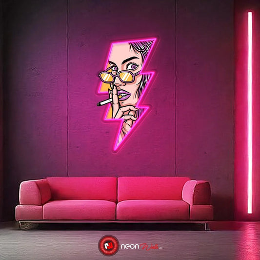 Women Face GTA Style In Lightning UV Neon Sign ⚡ – Bold, Electrifying Decor!