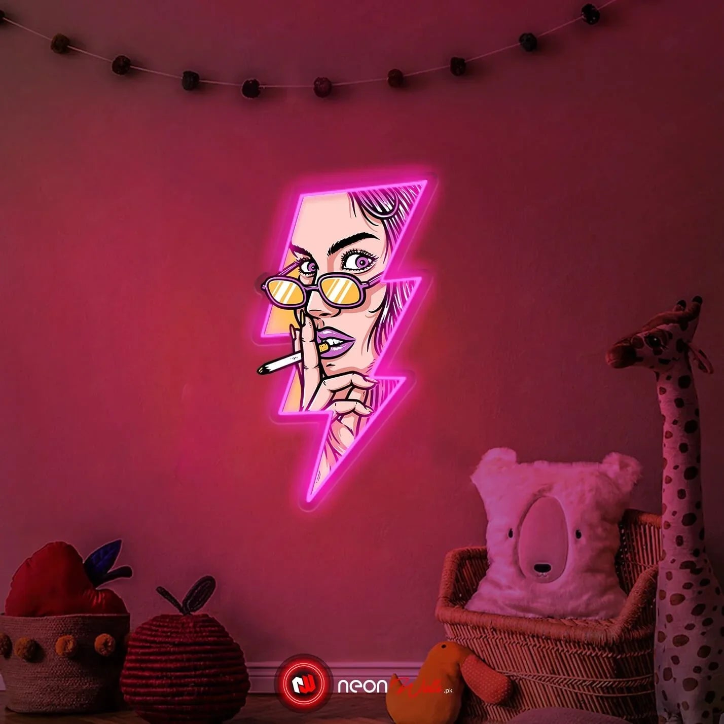 Women Face GTA Style In Lightning UV Neon Sign ⚡ – Bold, Electrifying Decor!