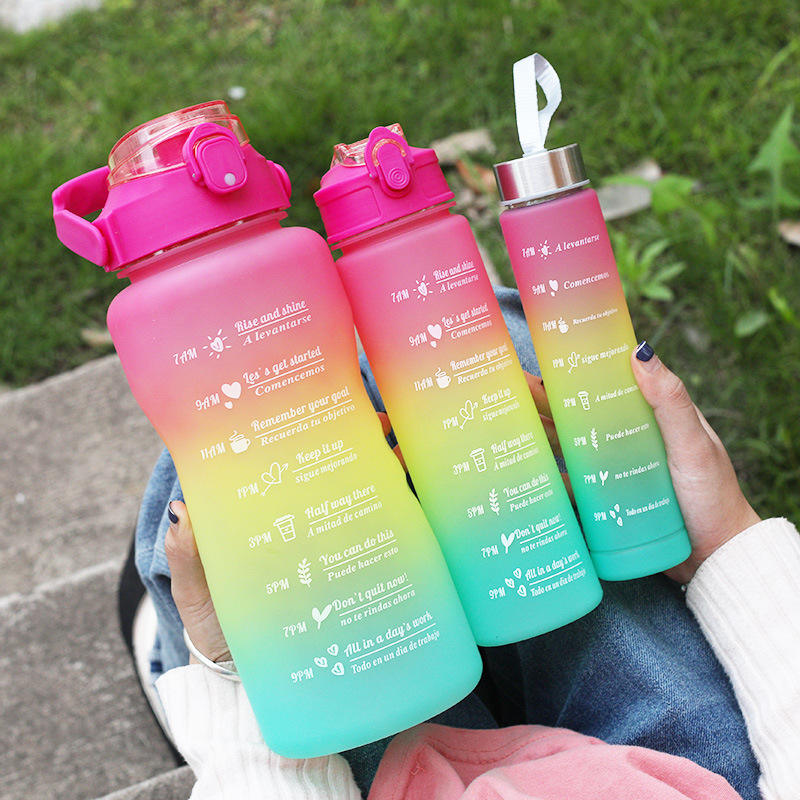 Pack Of 3 Large Water Bottles Motivational Drinking Bottle Sports Straw Bottles