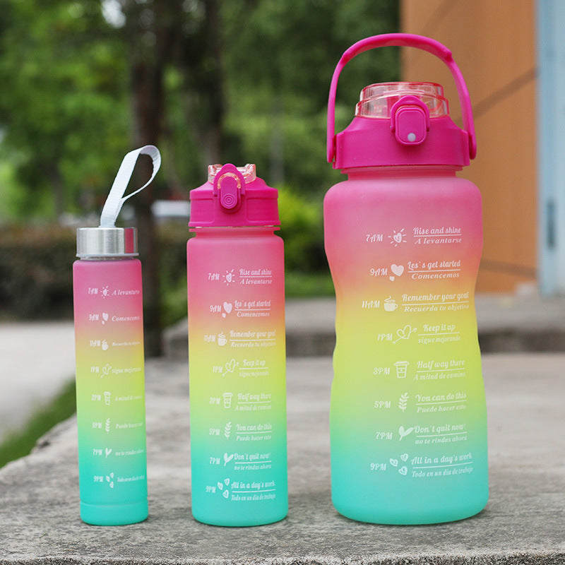 Pack Of 3 Large Water Bottles Motivational Drinking Bottle Sports Straw Bottles