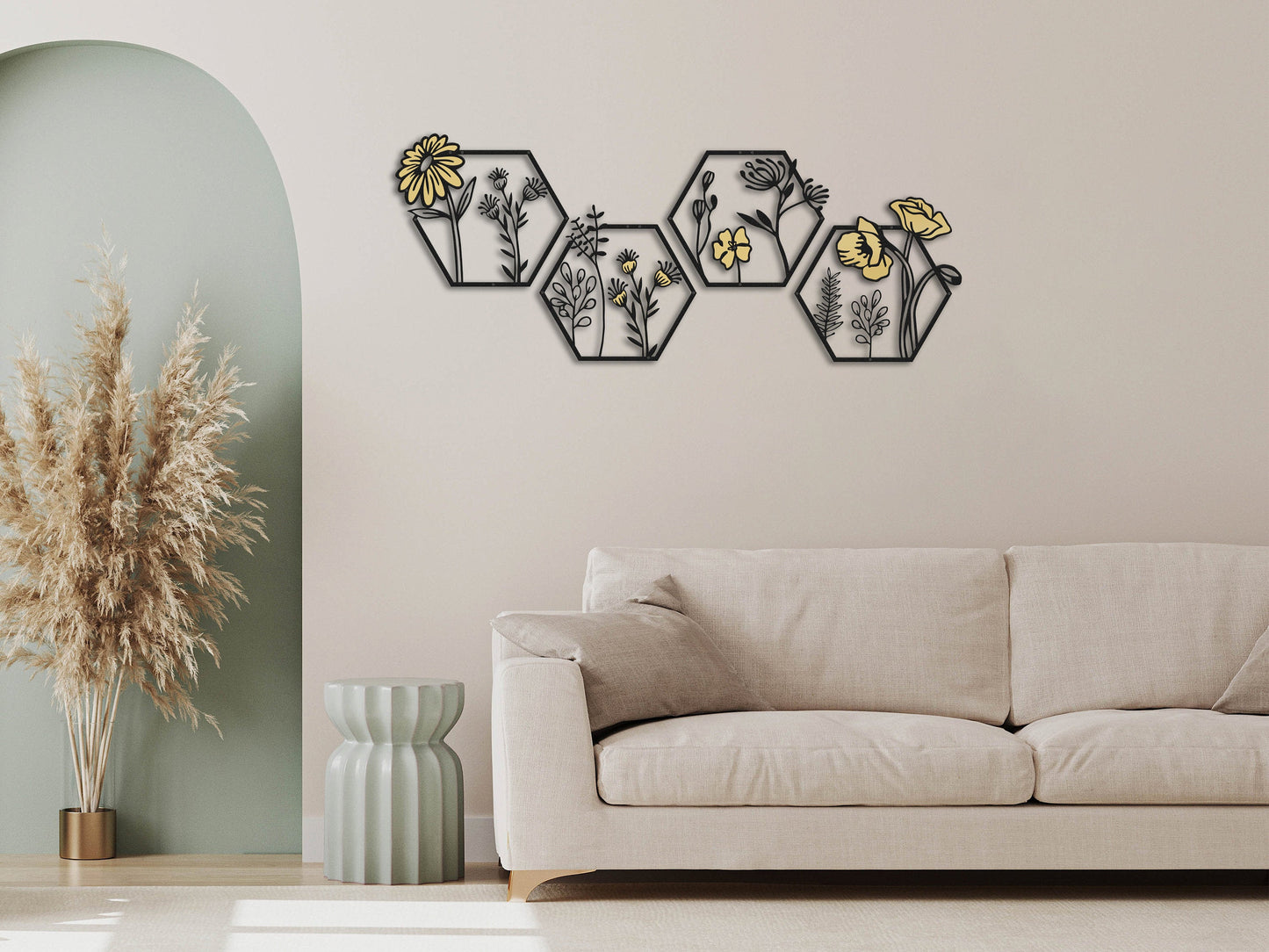 Hexagon Floral Wall art for girls room decors