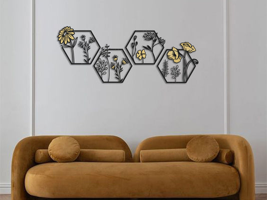 Hexagon Floral Wall art for girls room decors