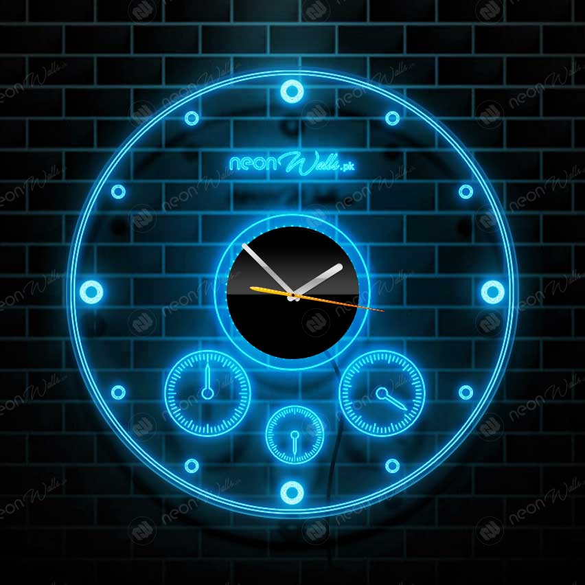 Acrylic Modern Neon Wall Clock With Neon LED Backlight (12 inches) - Neon Light