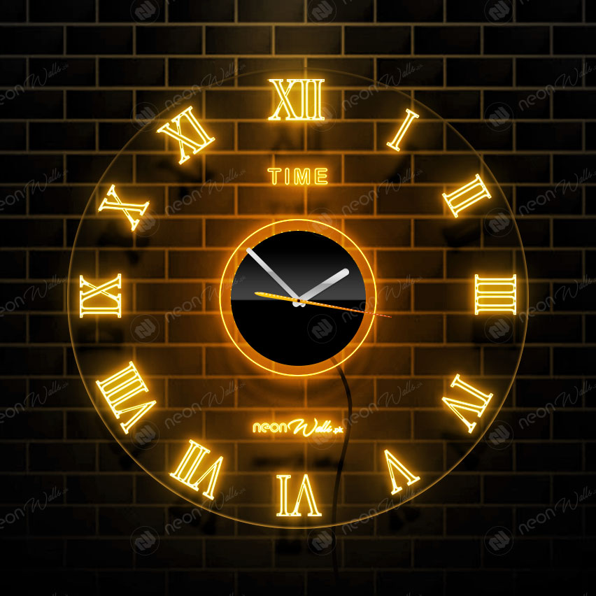 Acrylic Modern Neon Wall Clock With Neon LED Backlight (12 inches)