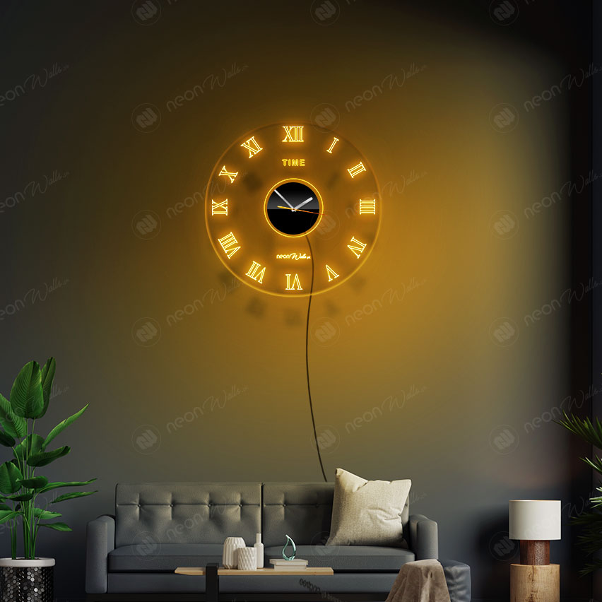 Acrylic Modern Neon Wall Clock With Neon LED Backlight (12 inches)