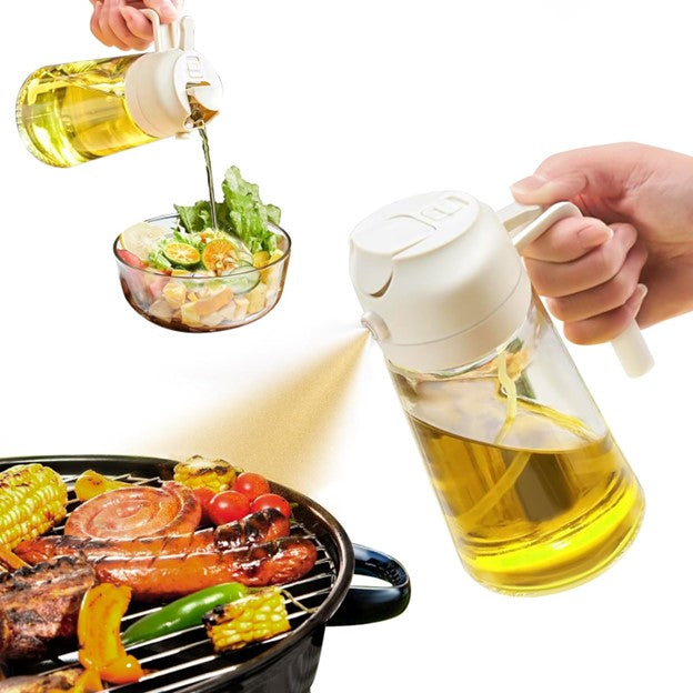 550ml 2-in-1 Glass Oil Spray Bottle for BBQ, Camping, and Fitness Fat – DHM  Mall