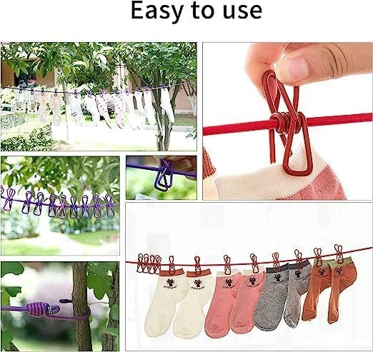 Portable Clothing Clothesline with 12 Clips Retractable Laundry Dryer Clothes Rope Drying Rack Cloth Hanging Line For Outdoor