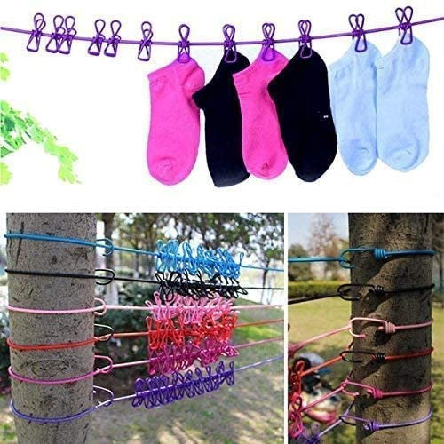 Portable Clothing Clothesline with 12 Clips Retractable Laundry Dryer Clothes Rope Drying Rack Cloth Hanging Line For Outdoor