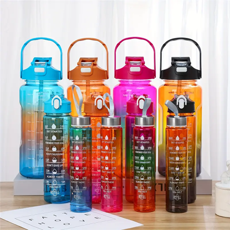 3pcs Motivational Transparent Gradient Plastic Cup, Outdoor Large-capacity Water Bottle Sports Space Cup