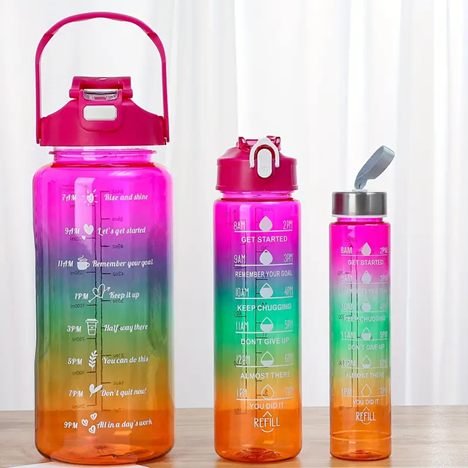 3pcs Motivational Transparent Gradient Plastic Cup, Outdoor Large-capacity Water Bottle Sports Space Cup