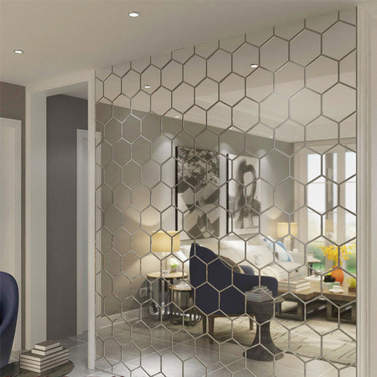 Hexagon Shape 3D Acrylic Mirror Wall, Acrylic Removable Wall Sticker Decal DIY Home Decoration Art Mirror Ornaments