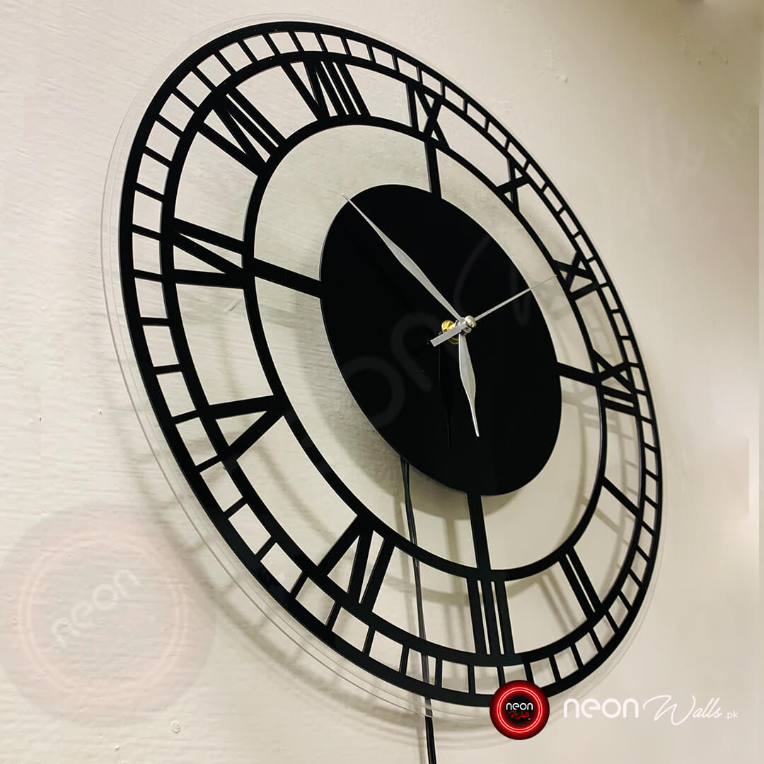 Roman Mirror Wall Clock - Black Acrylic