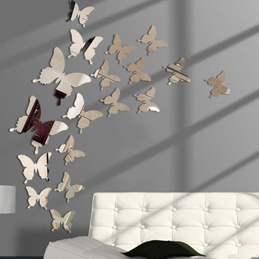 Butterfly Acrylic Mirror Wall Sticker Gold Silver Self-Adhesive Wall Decoration Decals Home Decor for Kids Room