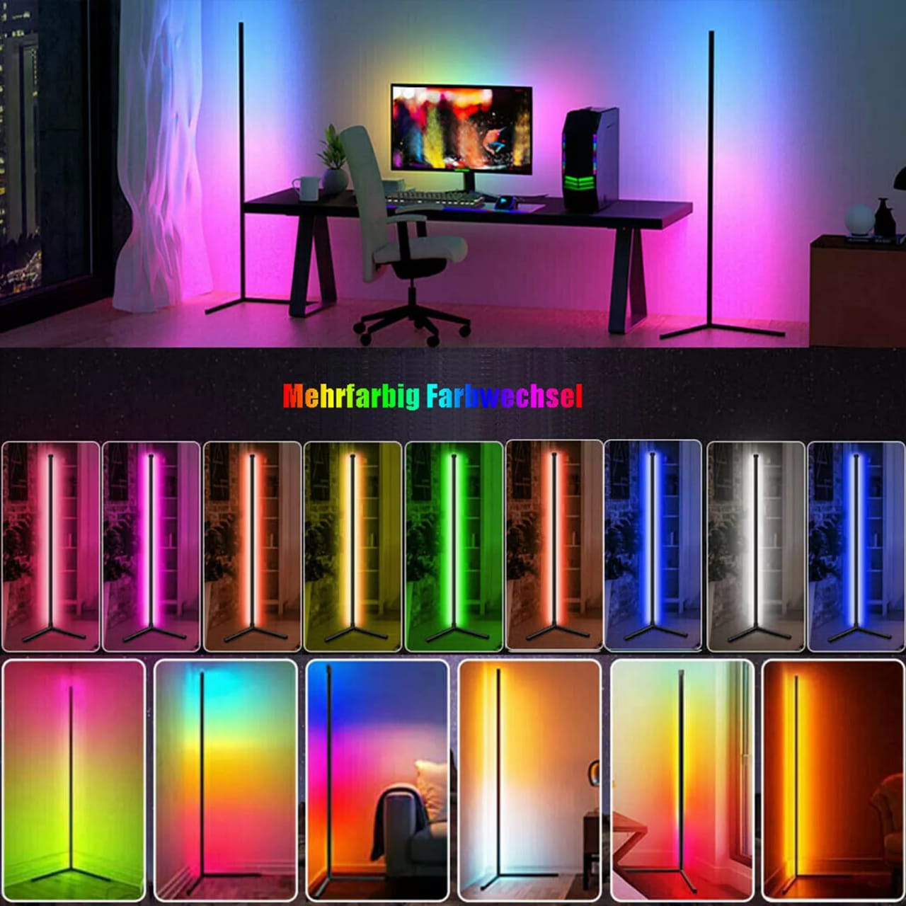 Floor Standing Multi Color Corner Neon Lamp with RGB Remote controller