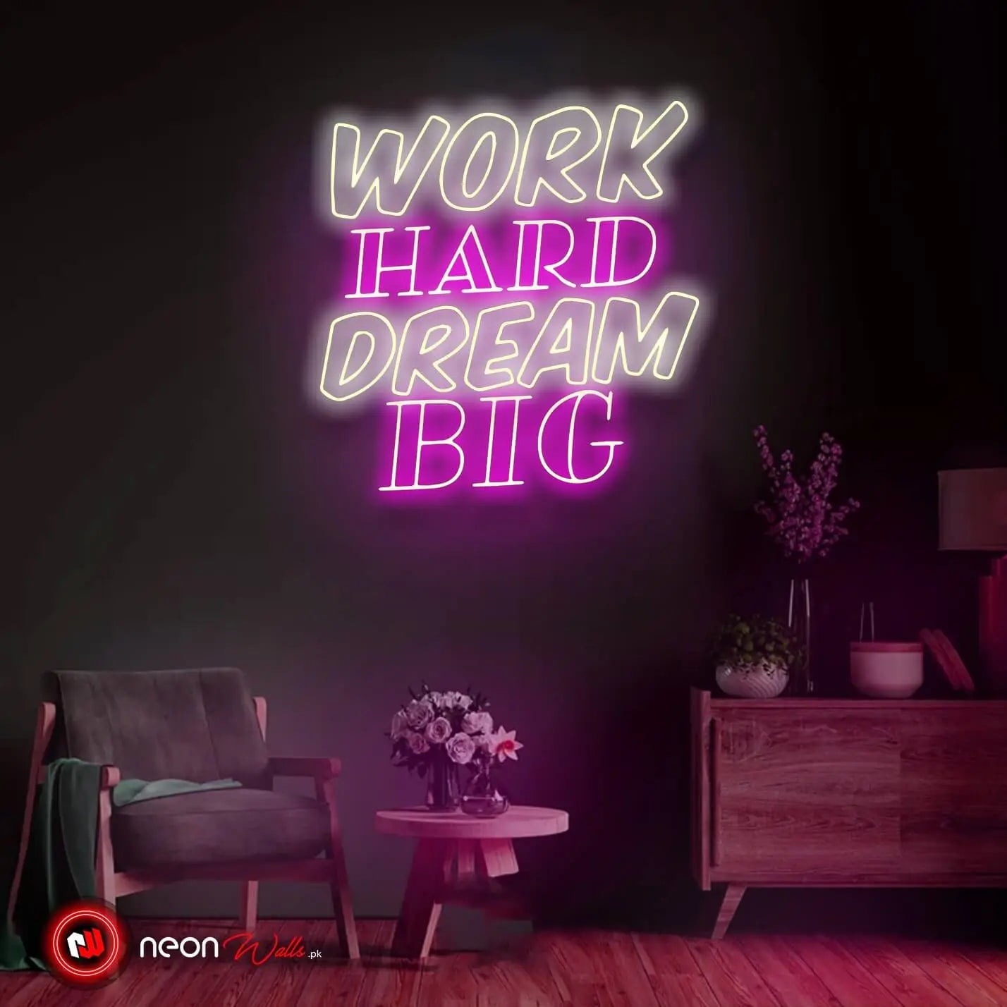 Work Hard Dream Big - Motivational Neon Sign