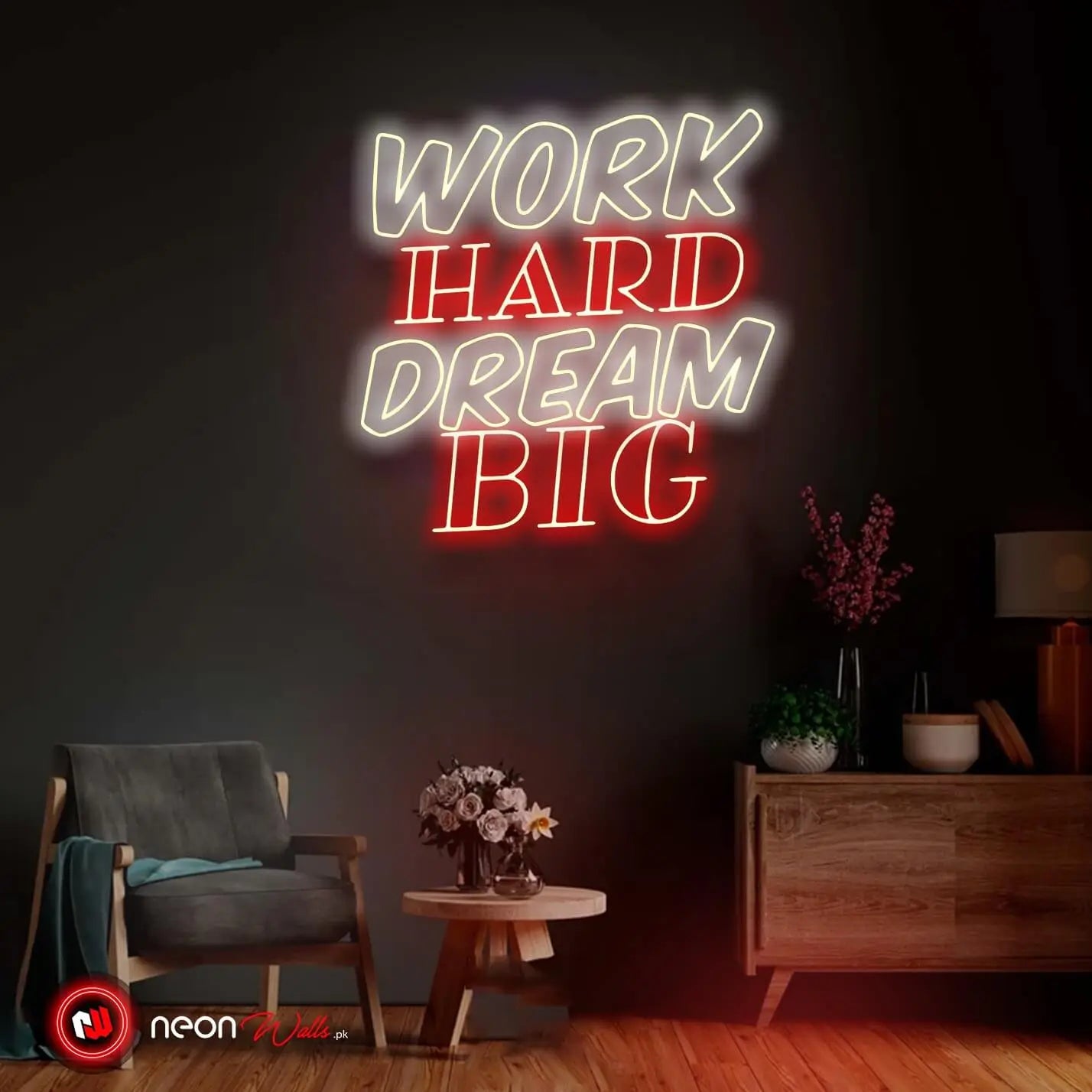 Work Hard Dream Big - Motivational Neon Sign