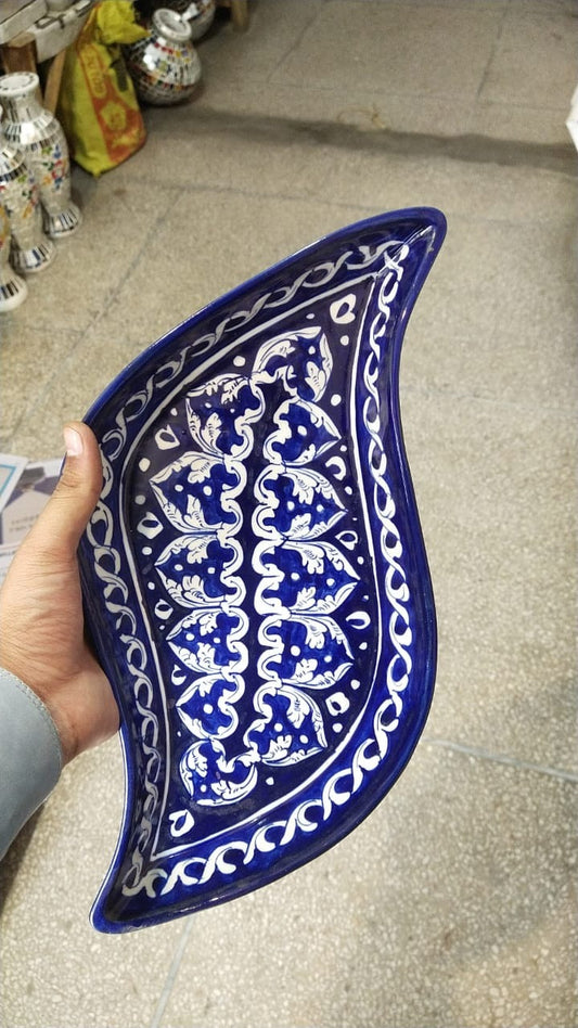 Blue Pottery Curved Tray