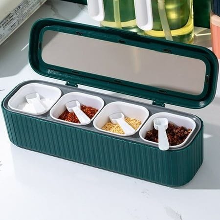 Household Kitchen Storage Box Plastic Spice Storage Box with Four Compartments