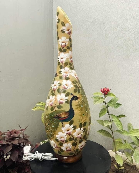 Beautiful Peacock Long neck vase lamp pair