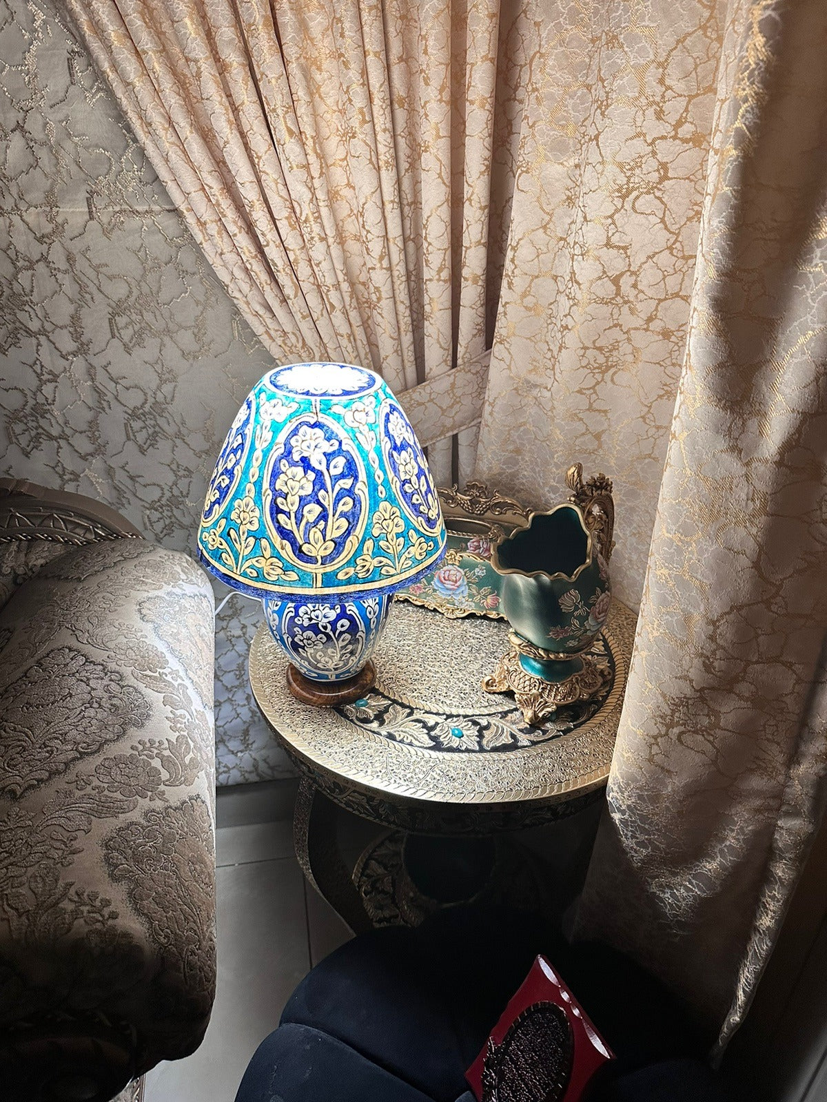 Multan Blue Art Table Lamps Pair