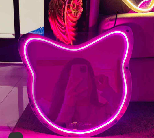 Meoww Face Selfie Neon Mirror - Neon Lights