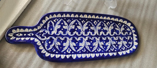 Blue Pottery platter with handle