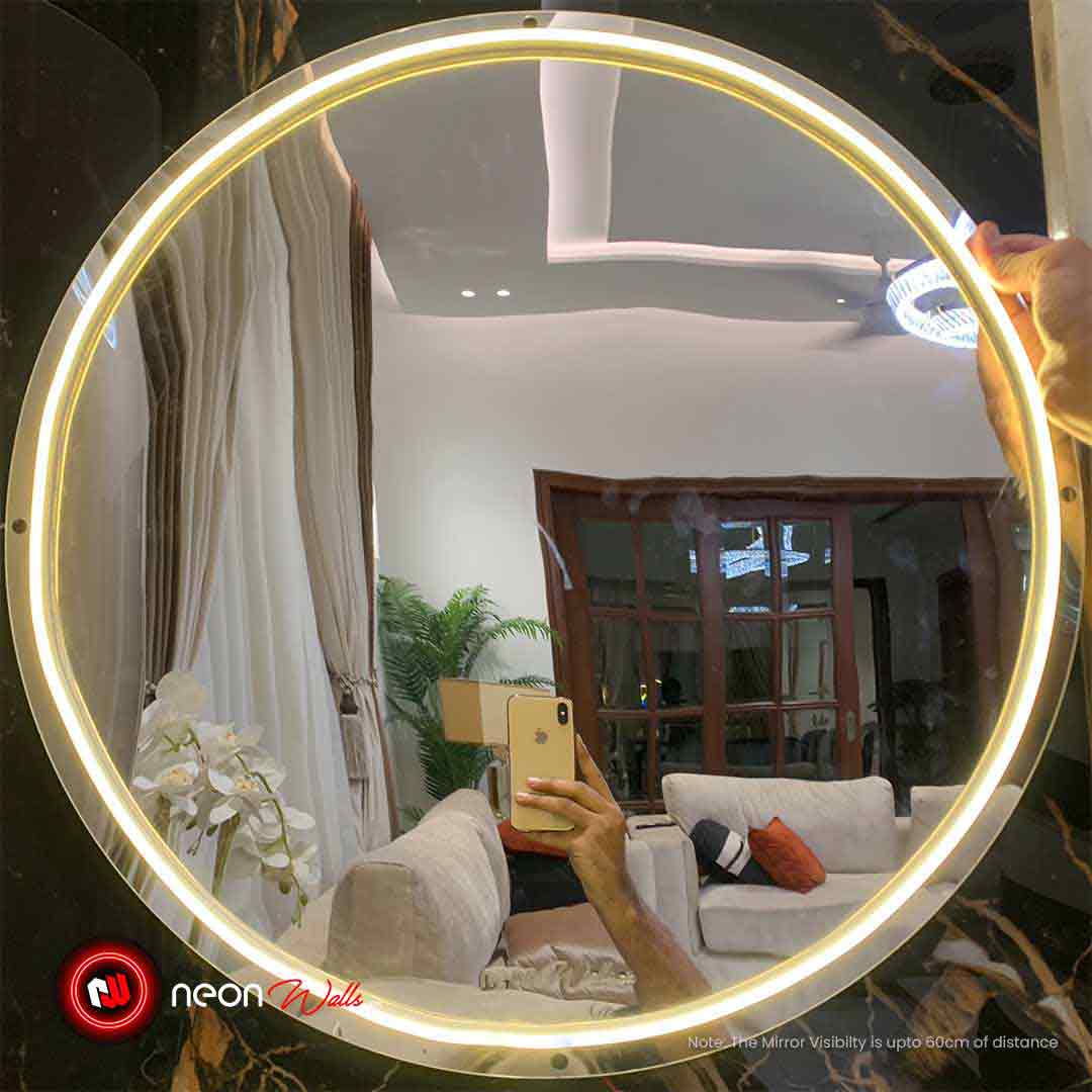 Round Circle Neon Selfie Mirror - Neon Lights